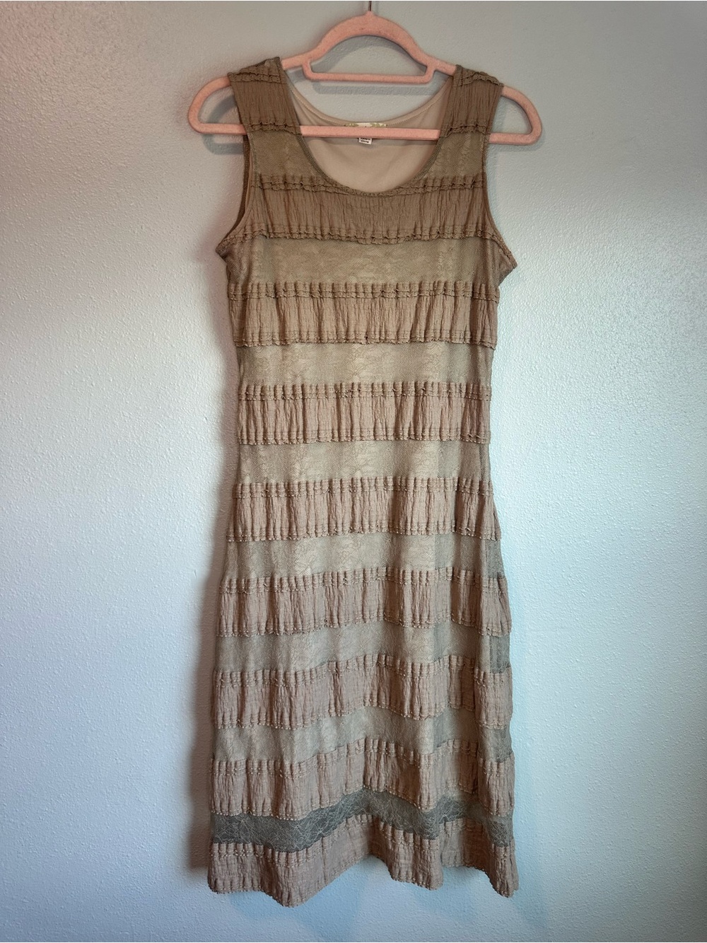 Boho Ruffle Tank Dress Lace Trim Layering Midi